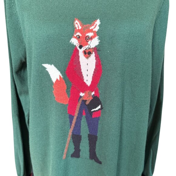 Joules Miranda green long sleeve pullover knit fox sweater women's size 12 - Picture 7 of 10